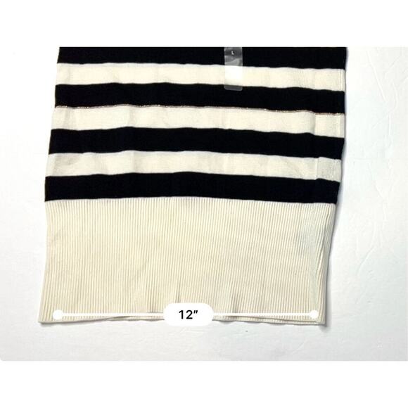 Guess Black White Metallic Gold Thread Scoop Neck Long Sweater LARGE Cottagecore - Picture 7 of 12